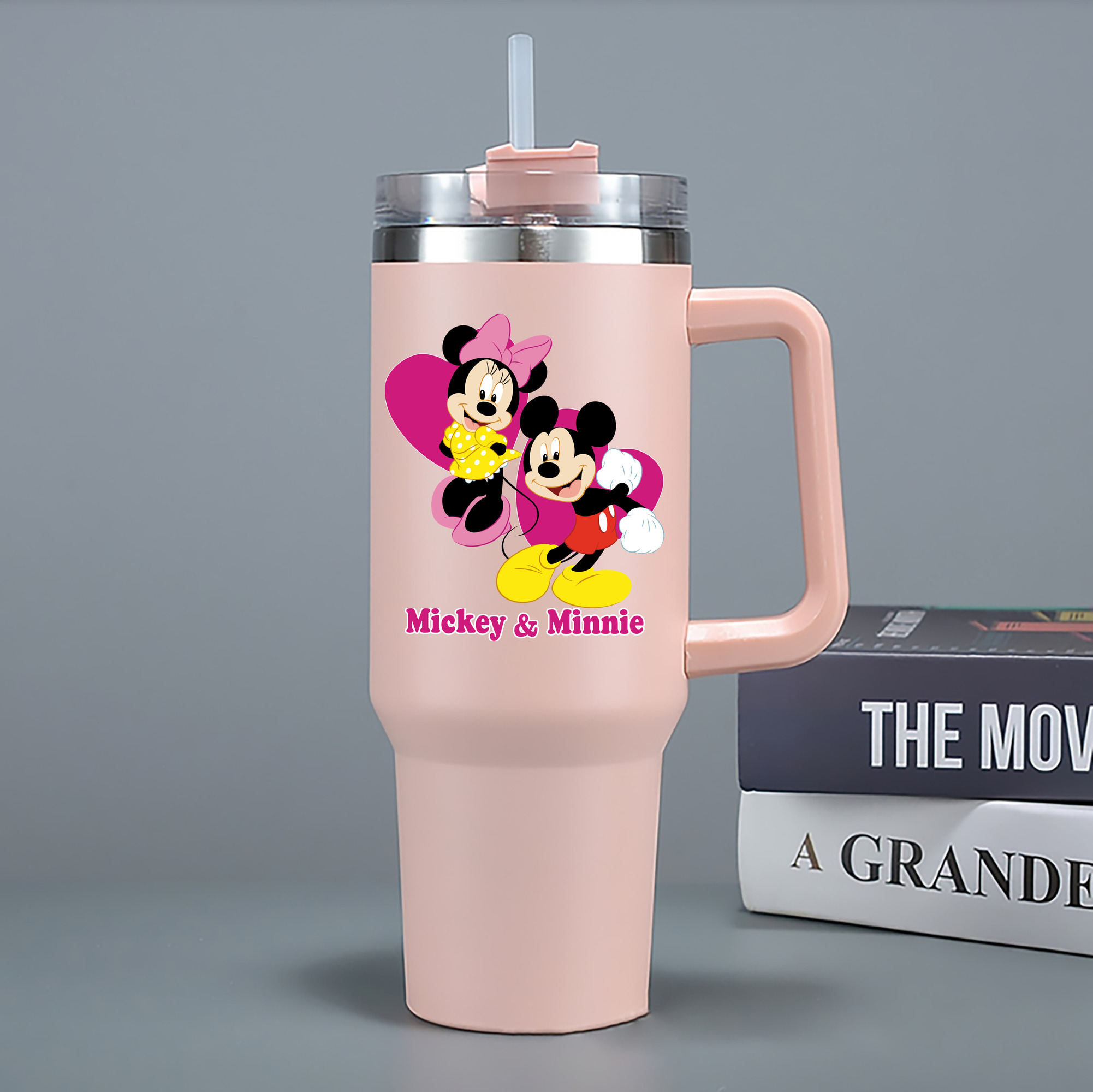 （画像用） ミッキーマウス Mickey Mouse 1200mL車用タンブラー - クリスタルステッカー（プラスチックストロー付き）